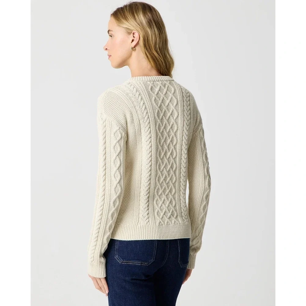 J. Crew 100% Cotton Cable Knit Crewneck Sweater in Natural Small